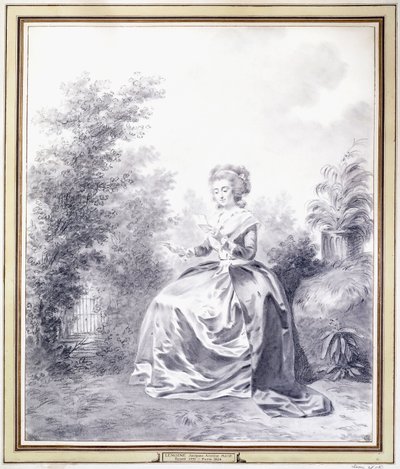 Portræt af Elisabeth Louise Vigee-Lebrun læser et brev, der sidder i haven (sort kridt) af Jacques Antoine Marie Lemoine