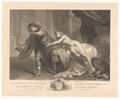 Josef modstår Potifars hustrus fristelse Le chaste Joseph (titel på objekt) af Jacques Beauvarlet