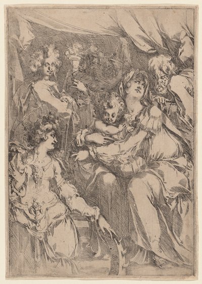 Den hellige familie med Saint Catherine, Saint John the Evangelist og en engel af Jacques Bellange