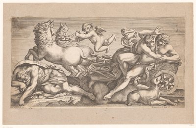Cephalus taget af Aurora i sin vogn Mytologiske scener efter fresker i Palazzo Farnese i Rom (serietitel) af Jacques Belly