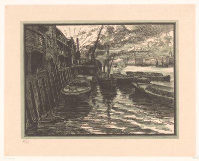 Sloops på Themsen i London af Jacques Beltrand (signed by artist)