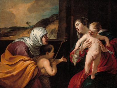 Jomfru og barn med Saint Elizabeth og spædbarnet Saint John the Baptist, 162829. af Jacques Blanchard