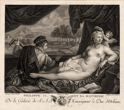 Filip II og hans elskerinde efter Tizian, ca. 1780 af Jacques Bouillard
