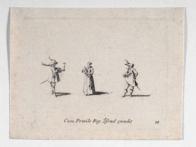 En dame med en vinflaske og to kavalerer, fra ... (kobberstik) af Jacques Callot