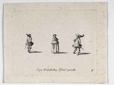 En dame med korslagte arme og to kavalerer, fra ... (stik) af Jacques Callot