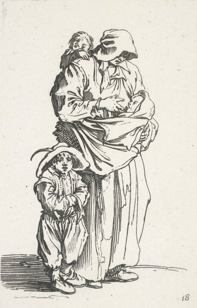 En mor og hendes tre børn, fra The Beggars (La mere et ses trois enfants) af Jacques Callot