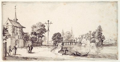 En vej langs flodbredden (pen og brunt blæk på papir) af Jacques Callot
