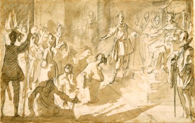 Admiral Inghirami præsenterer tyrkiske fanger for kong Ferdinand I af Toscana, ca. 1615 (pen og blæk med vask over kridt på papir) af Jacques Callot