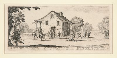 Kampscene foran et hus, fra The Miseries and Disasters of War, #4 af et sæt på 18 af Jacques Callot