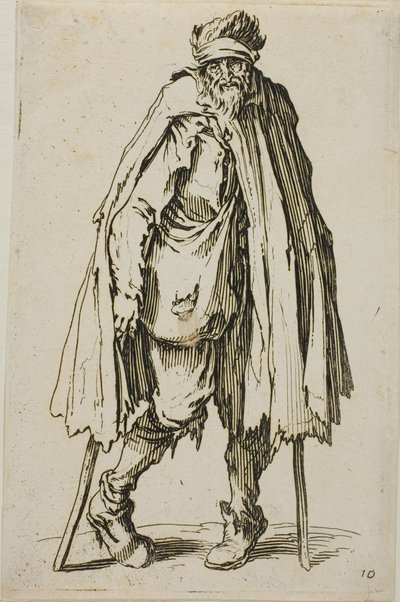 Beggar Leaning on a Stick, tallerken nitten fra The Beggars af Jacques Callot