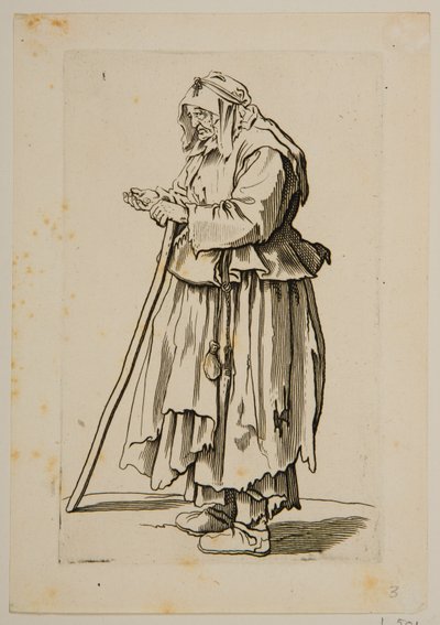 Tiggerkvinde modtager almisse (ætsning) af Jacques Callot