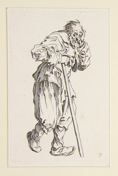 Beggar støttet op på en pind, fra The Beggars af Jacques Callot