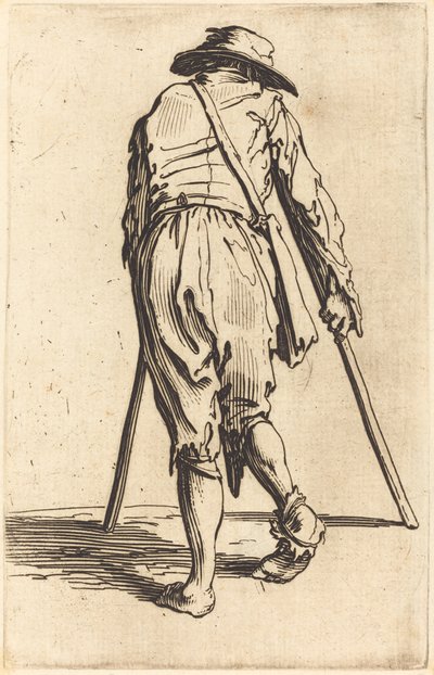 Tigger med krykker og hat, set bagfra af Jacques Callot