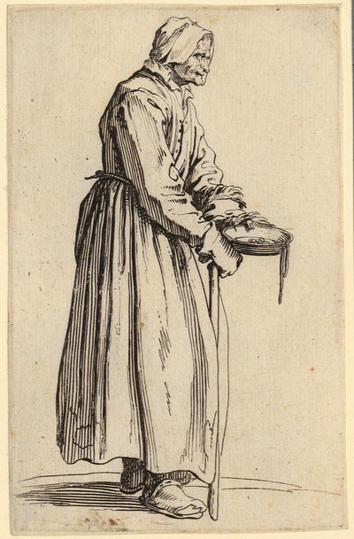 Tiggende kvinde med tallerken, blad 20 fra serien „Tiggerne“ af Jacques Callot