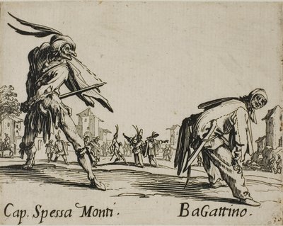 Capitan Spessa Monti - Begattino, tallerken 10 fra Balli di Sfessania af Jacques Callot