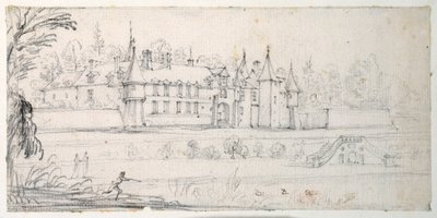 Chateau de Chantelou, i Orgedalen, mellem Linas og Chestres (sort kridt på papir) af Jacques Callot