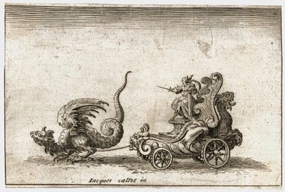 Kamp mod barrieren: En stridsvogn trukket af en drage ... (kobberstik) af Jacques Callot