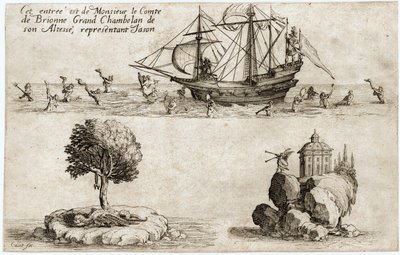 Combat a la barriere: indtoget af Monsieur le Comte de Brionne, storkammerherre for hans højhed Karl IV af Lorraine ... (kobberstik) af Jacques Callot