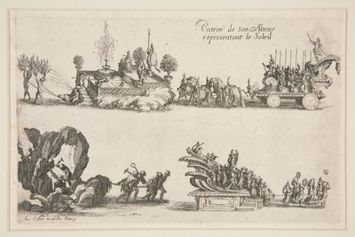 Kæmpe? barrieren, hans højheds indgang (Charles IV), der repræsenterer solen af Jacques Callot