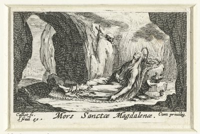 De dood af Mary Magdalene Sankt Magdalenes død (titel på objektet) De boetvaardige heiligen (serietitel) af Jacques Callot