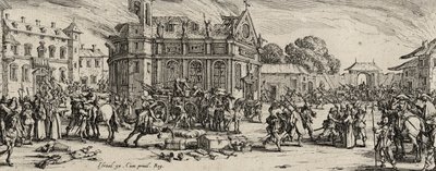 Ødelæggelse af et kloster, 1633 (radering på bindet papir) af Jacques Callot