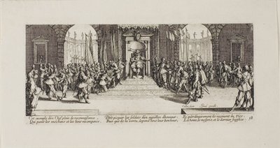 Fordeling af belønninger, plade atten fra The Miseries of War af Jacques Callot