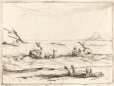 Delfiner og krokodille af Jacques Callot