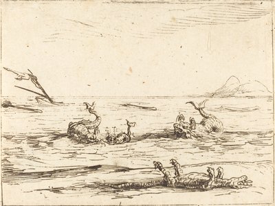 Delfiner og krokodille af Jacques Callot