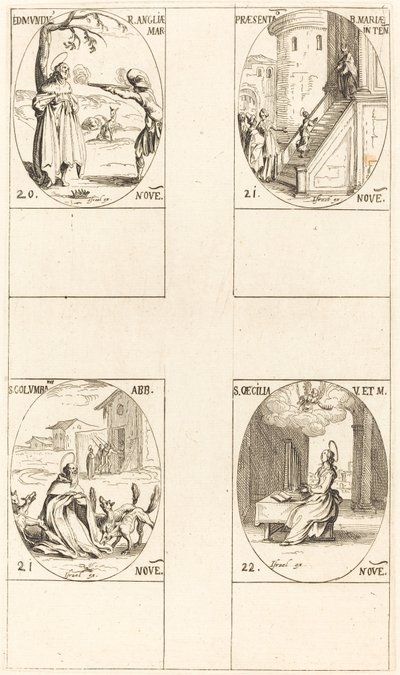 Edmund, Konge af England, Martyr, Præsentation af Jomfruen, St. Columba, St. Cecil. af Jacques Callot