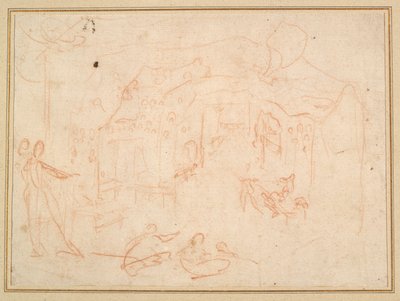 Figurstudier (recto); Et scenesæt (verso) af Jacques Callot