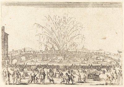Fyrværkeri på Arno, Firenze af Jacques Callot