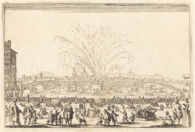 Fyrværkeri på Arno, Firenze af Jacques Callot