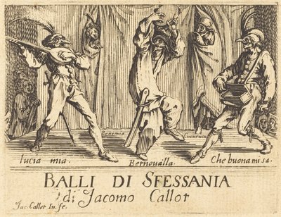 Frontispice til Balli di Sfessania, ca. 1622. af Jacques Callot
