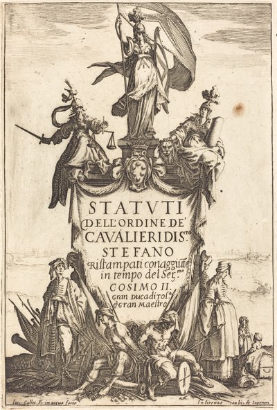Frontispice til statutterne for St. Stephens ridderorden. af Jacques Callot