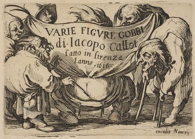 Frontispice, fra Varie Figure Gobbi, suite også kaldet Les Bossus, Les Pygmées, Les..., 1616-22. af Jacques Callot