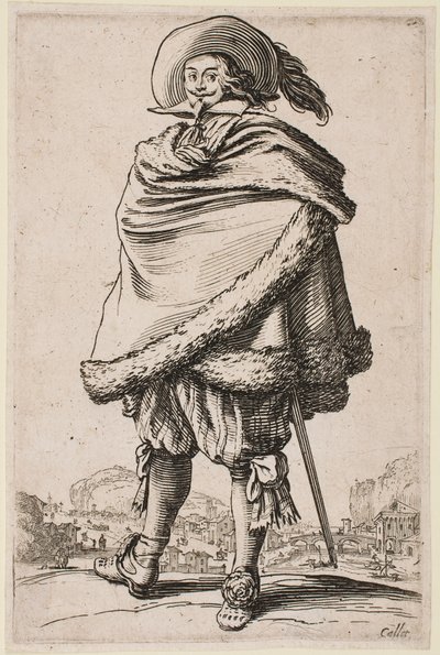 Gentleman Wrapped in a Fur-Trimmed Cloak, fra serien "The Nobility" af Jacques Callot