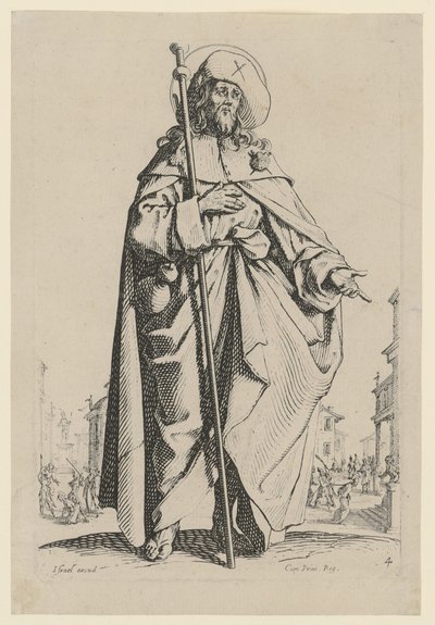Den hellige Jakob den Ældre, ark 7 i serien »Jesus, de tolv apostle og Maria« af Jacques Callot