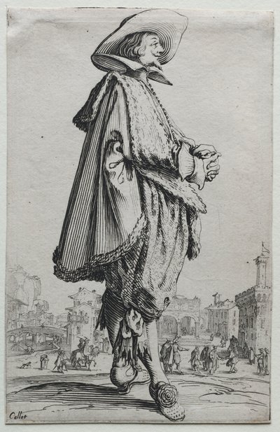 La Noblesse: Gentleman, der står i profil med foldede hænder af Jacques Callot
