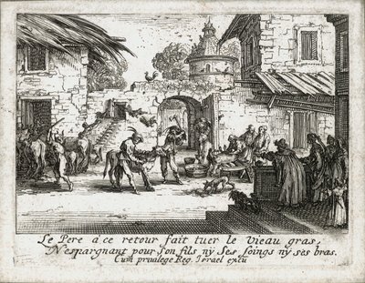 Den fortabte søns liv ... (kobberstik) af Jacques Callot