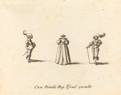 Dame set bagfra og to herrer, sandsynligvis 1634. af Jacques Callot