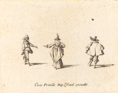 Dame med strakt Arm, set bagfra, og to herrer af Jacques Callot