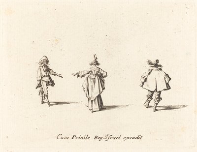 Dame med strakt Arm, set bagfra, og to herrer af Jacques Callot