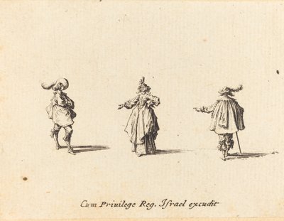 Dame med udstrakt Arm og to Herrer af Jacques Callot