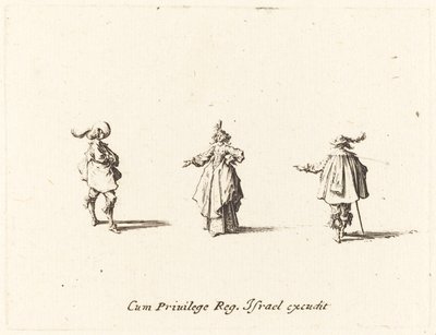 Dame med udstrakt Arm og to Herrer af Jacques Callot