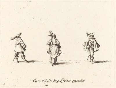 Dame med Plumes, and Two Gentlemen, sandsynligvis 1634. af Jacques Callot