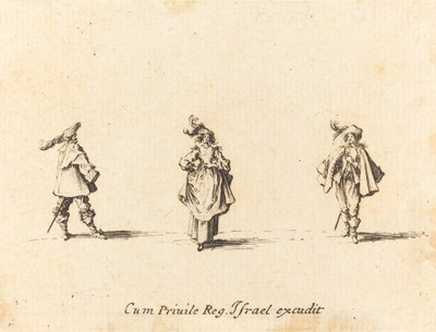 Dame med Plumes, and Two Gentlemen, sandsynligvis 1634. af Jacques Callot