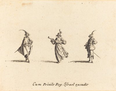Dame med strengeinstrument og to herrer af Jacques Callot