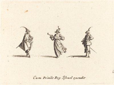 Dame med strengeinstrument og to herrer af Jacques Callot