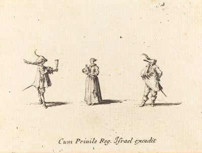 Dame med vinflaske og to herrer af Jacques Callot