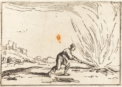 Mand, der deltager i en brand af Jacques Callot